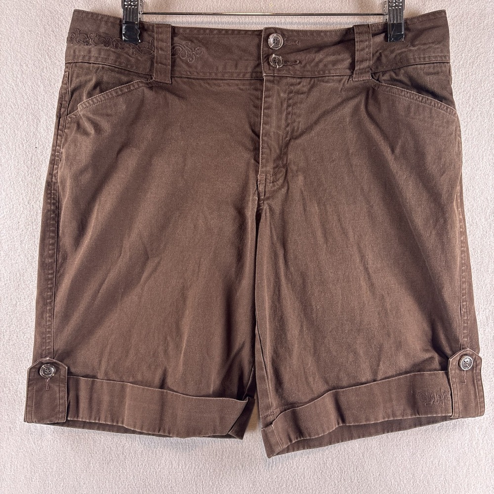 Vintage Crazy Shirts Floral Embroidered Cotton Shorts Womens 8 Button-Tab Brown